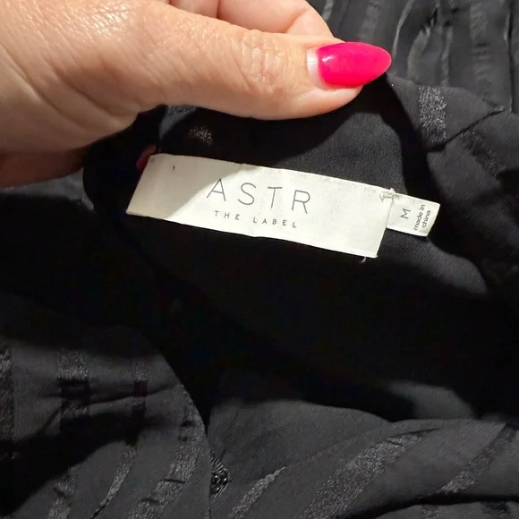 ASTR the Label Black Striped Satiny Silk Long Sleeve Ruffle Mini Dress Sz M - Picture 8 of 9